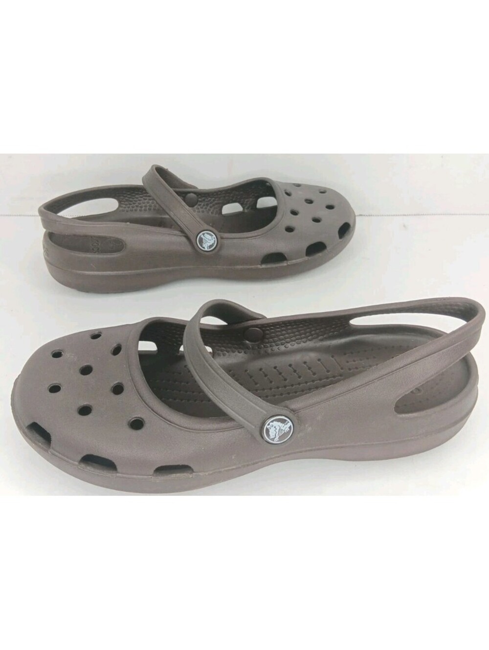CROCS Shayna Mary Jane Women’s Size 8 Brown Flats Slingback Clogs Shoes Sandals